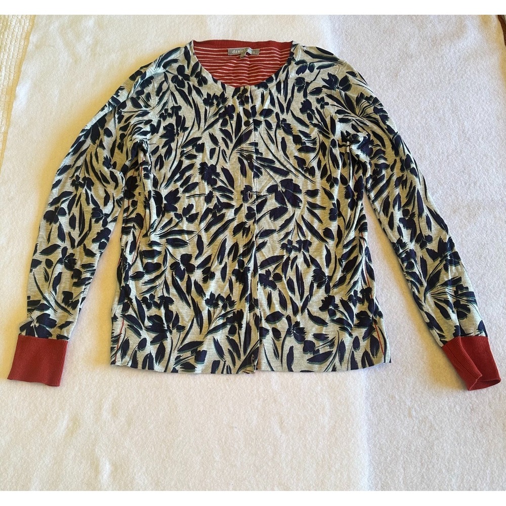 Daniel Rainn Womens Cardigan Medium M Gray Floral Knit Button Front Sweater